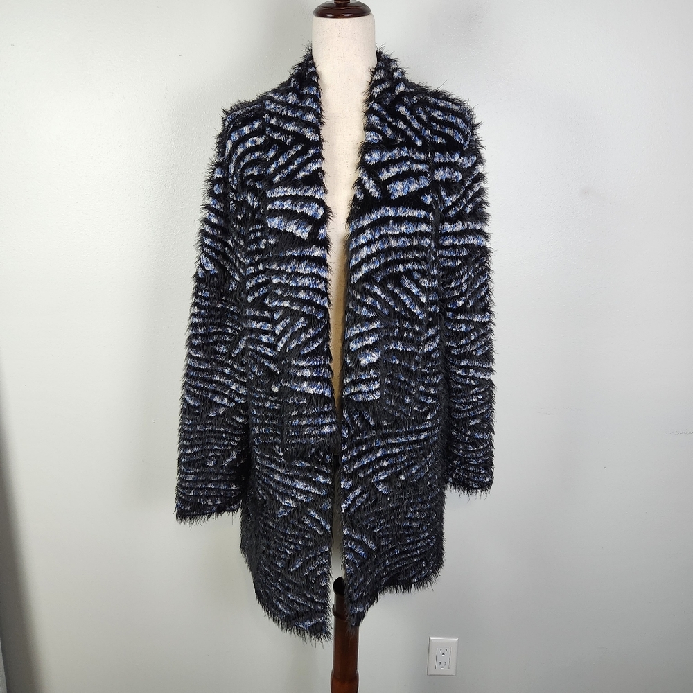 Investments Fuzzy Ultra Soft Eyelash Open‎ Waterfall Collar Cardigan Size L #718